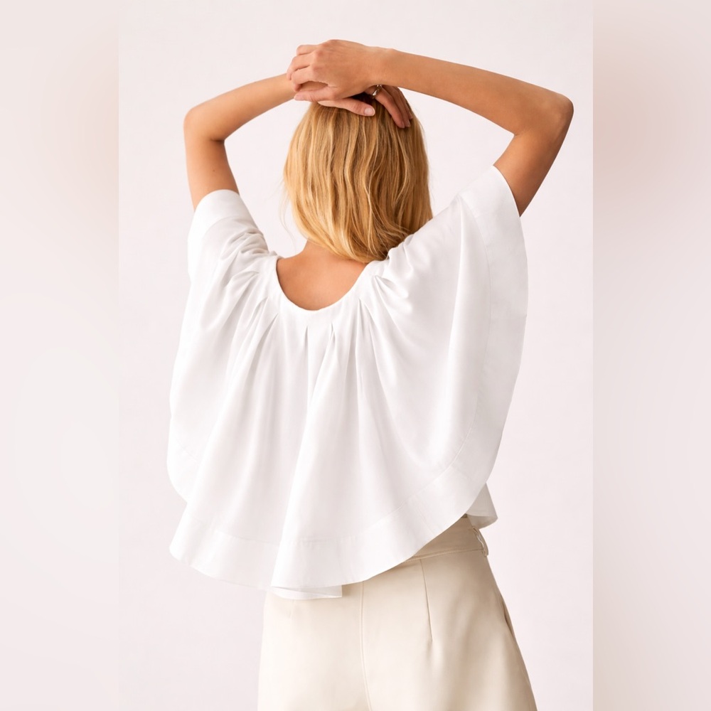 Maeve Anthropologie White Ruffled Swing Blouse, Size XS - Picture 4 of 12